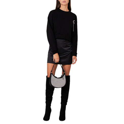 Felpa Donna girocollo con applicazione pendaglio logo Nero GAELLE- Francavilla Moda